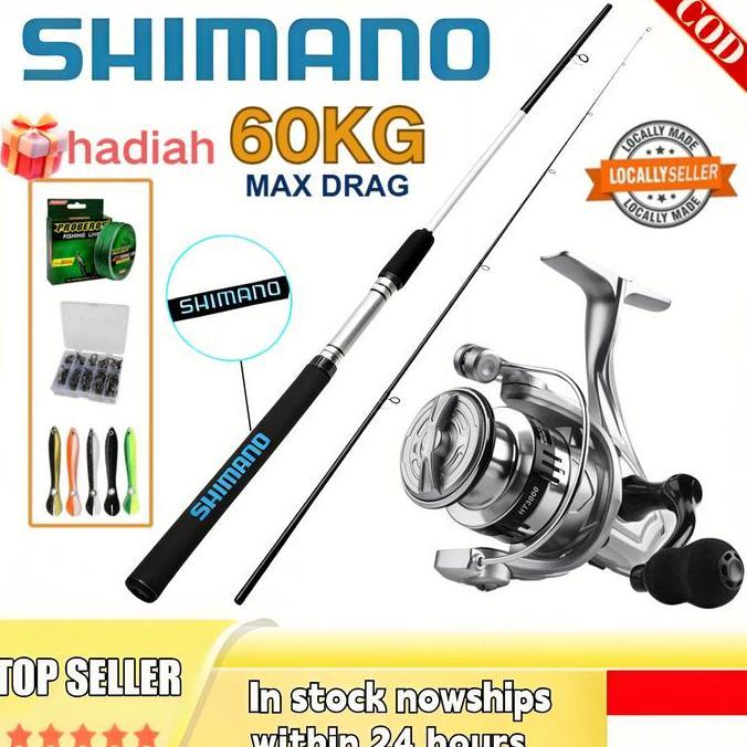ShimanoSet Pancing Lengkap - Joran 2 Bagian Portable & Reel Berputar Awet Cocok Untuk Pancing Laut A
