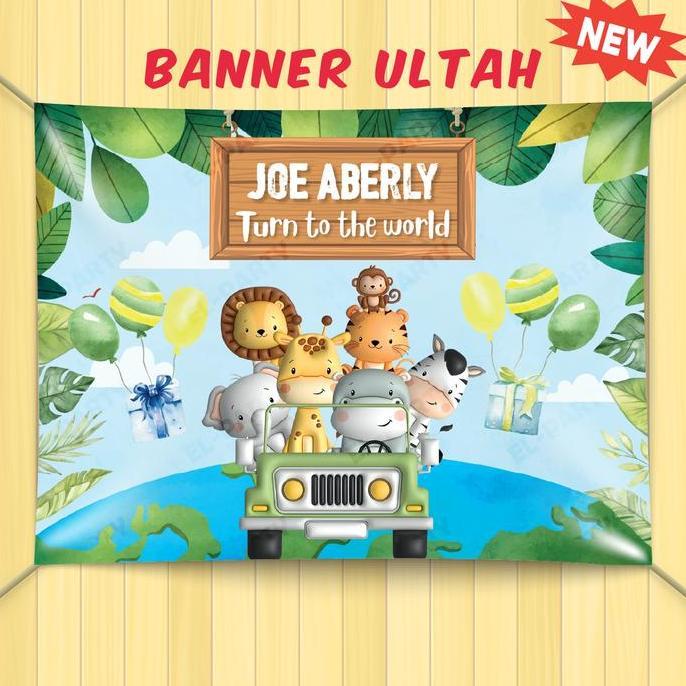Ready Banner Ulang Tahun Anak Safari Kebun Binatang Spanduk Custom Nama Dekorasi Pesta Ultah Anak Ba