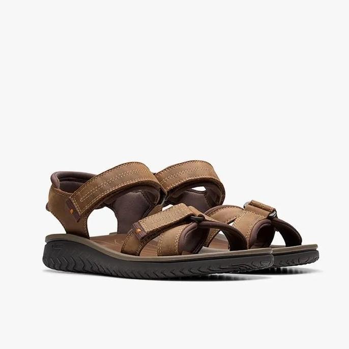 New  CLARKS Men's Sandals Wesley Shore Leather Sandal Gunung Pria Original - Beeswax