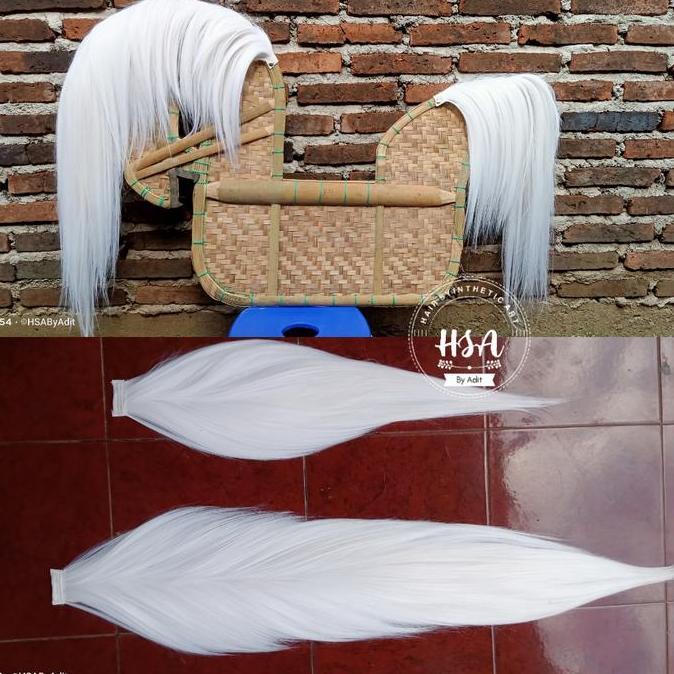 Rambut Jaranan Sintetis Putih Tisu/Kertas 1 Pasang Super Buntut Kuda Sintetis Clay 24 Kualitas Terba