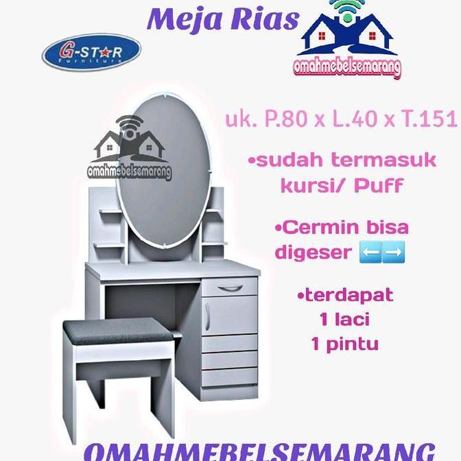 meja rias toalet GSTAR KARIN putih minimalis murah cermin sliding oval Furniture Mebel Kaca