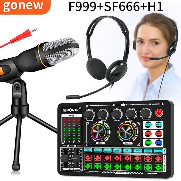 GonewPaket LengkapF999+Sf666/Bm300+H1 Set Live Streaming Of All Kit Eqipment Sound Card Microphone H