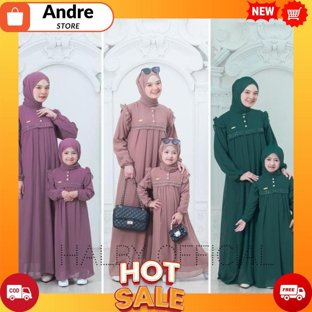 Rezqia Couple Kids And Mom Set Pashmina/Gamis Couple Ibu Dan Anak Model Terbaru/Gamis Ibu Dan Anak M