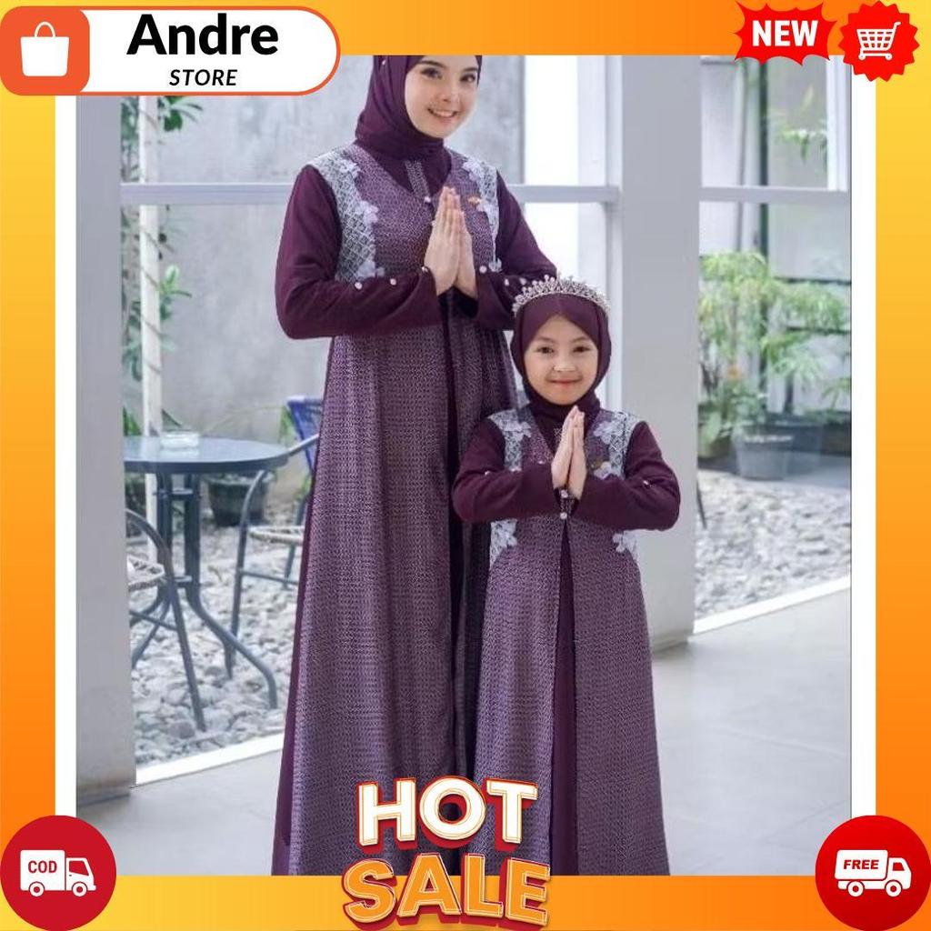 Aisha Couple Kids And Mom/Gamis Couple Ibu Dan Anak Free Pashmina Model 2025/Gamis Motif Ibu Dan Ana