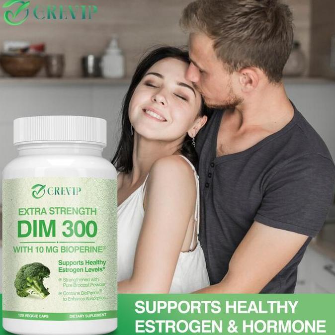 Grevip - Kapsul Vegetarian Brokoli Organik Alami - Dim 300 Mg - Mendukung Kadar Estrogen Yang Sehat 