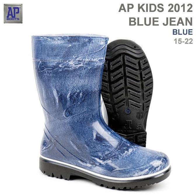 COD AP Boots AP KIDS 2012 BLUE JEANS - Sepatu Boot PVC Anak  Motif