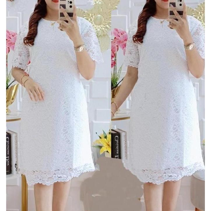 Dress Brokat Wanita Lengan Pendek,Dress Kondangan Pesta Natal & Tahun baru LS