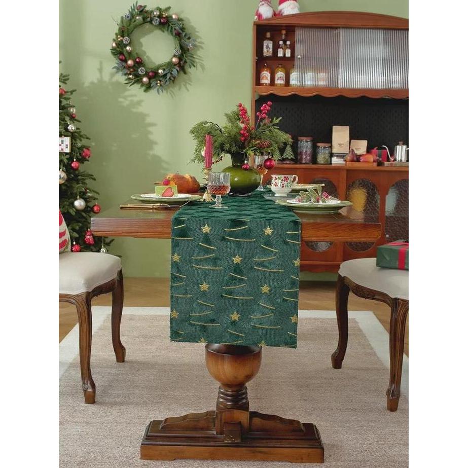 Table Runner Christmas Hijau Taplak Meja Pohon Natal Dekorasi Ruang Tamu & Makan JS