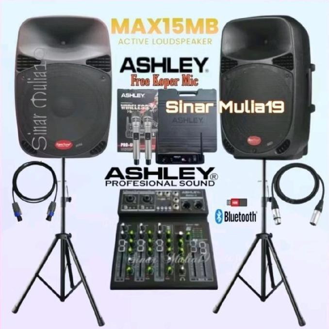 Paket Sound System Karaoke Speaker 15 Inch BareTone [ Aktif & Pasif ] Mixer 4 Channel Ashley Mic Wir