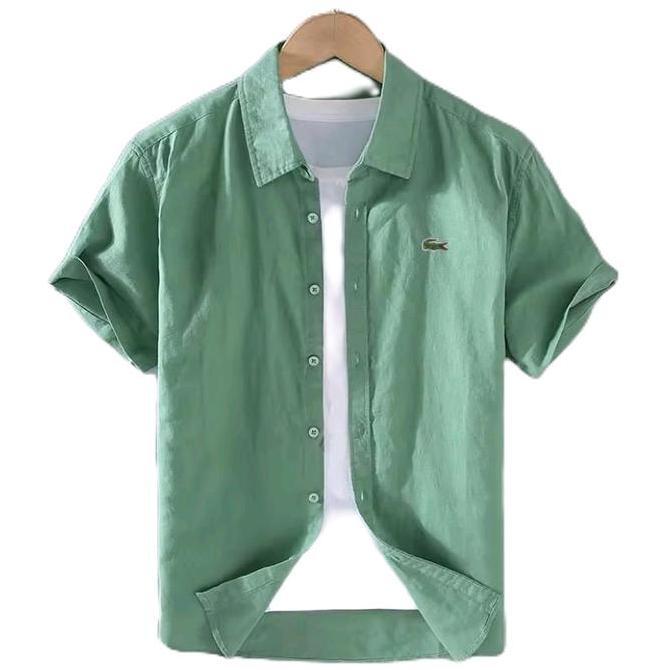 Kemeja Import LCT Logo Buaya Lengan Pendek Polos Slimfit Katun Pria Bordir Kancing Nyaman Baju Atasa
