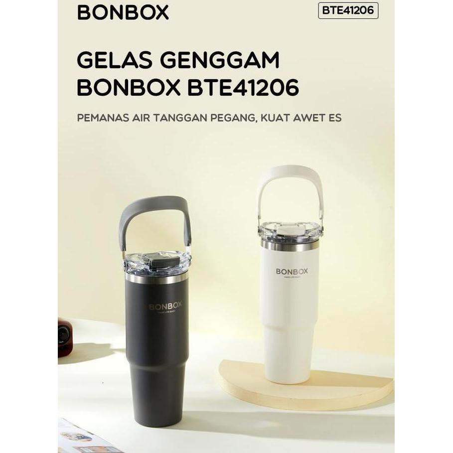 GEATOMI_10 - BONBOX TUMBLER STAINLESS STEEL 900ML BTE41206 | BOTOL MINUM ANTI TUMPAH CREAM WHITE