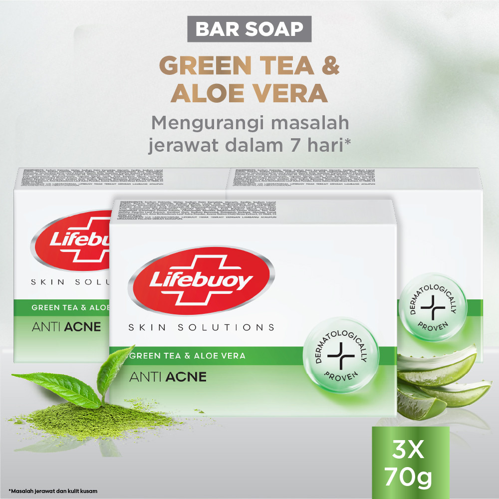 LIFEBUOY SABUN BATANG SOAP BAR GREENTEA 70G x 3
