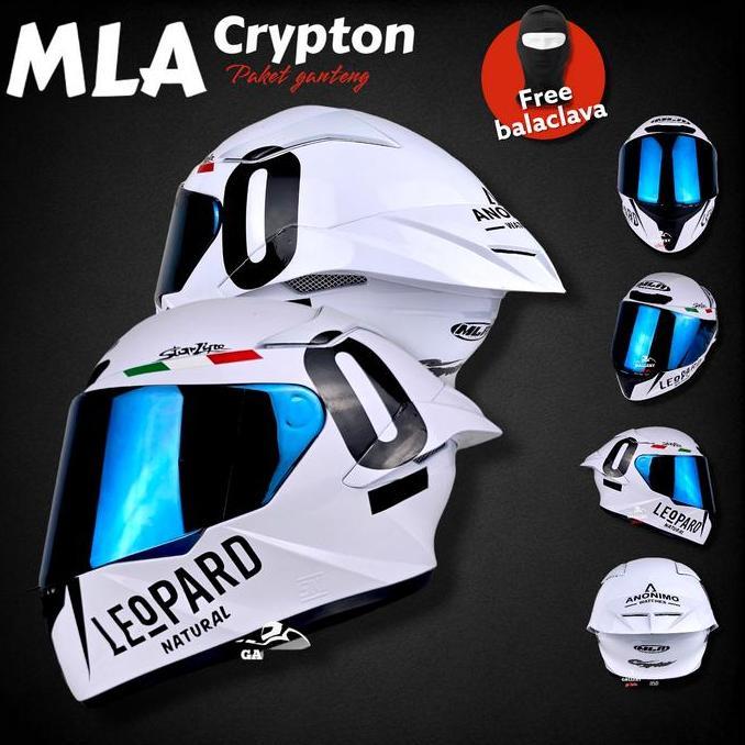 Helm Full Face Mla Ttc Putih Paket Ganteng Leopard HT