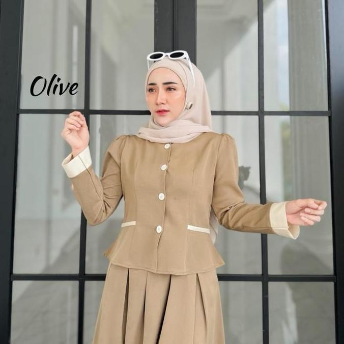 Setelan One Set Muslim Wanita Kekinian Korean Style Hijab Ootd Rok Dan Blazer Raisha Nada Gisella