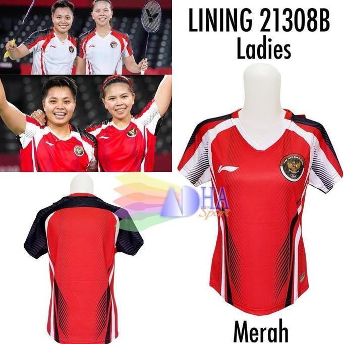 TERMURAH - Kaos Badminton Lining 21308B Merah Ladies Olympic Tokyo 2020