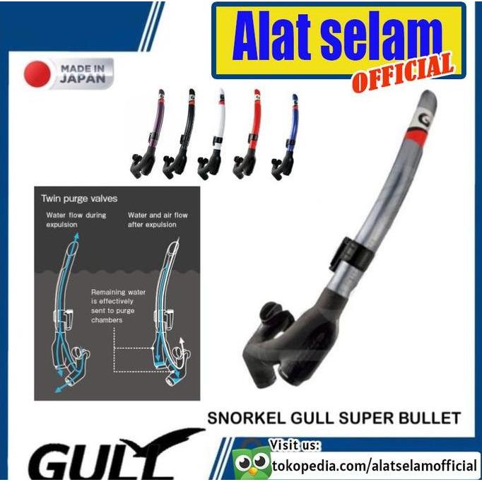 GS-3180 Snorkel Diving Gull Super Bullet Pipa Selam Twin Purge Valve