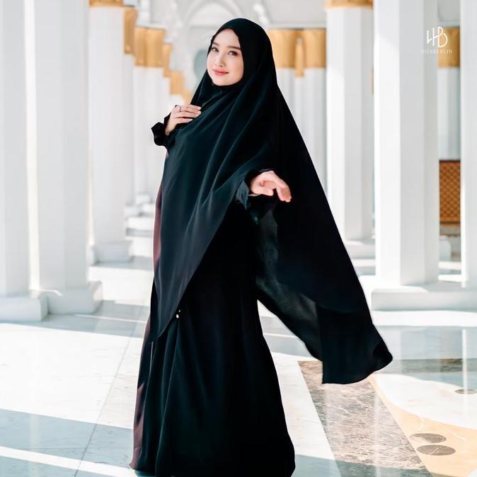 Hijaberlin - Maryam Dress Black Set Khimar Fk Mazen Anti Uv Gamis Syar'I Premium Haji & Umroh Untuk 