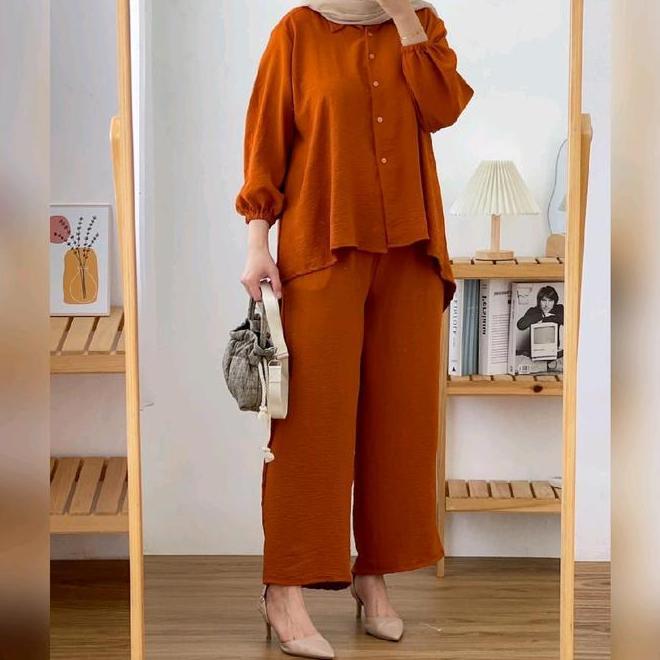 Azalea One Set Jumbo Ld 120 Cm | Setelan Atasan Tunik Muslim Wanita Dewasa Lengan Balon Full Kancing