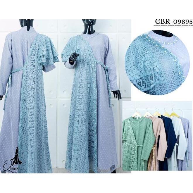 Gamis Ozias Brokat Kagura Combi Tile 09895 Jumbo Ld 120 & Ld 140 I Gamis Pesta Kondangan I Gamis Mus