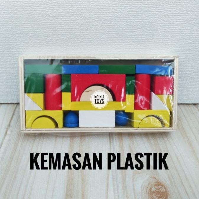 Mainan edukasi anak balok kayu aneka bentuk wooden block balok pintar