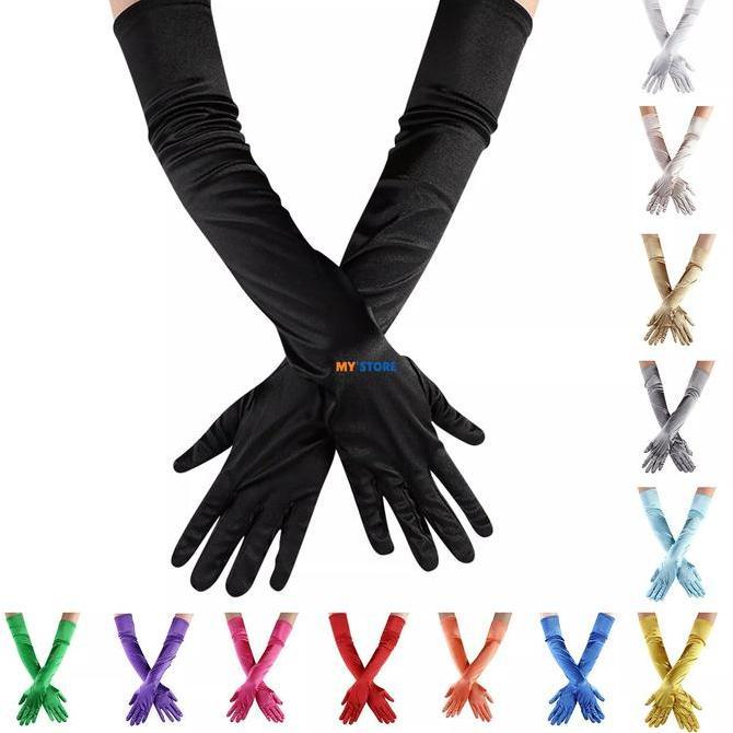 Sarung Tangan Satin Glove Panjang Pengantin Satin Putih Hitam Nude Kulit 22cm | 40cm | 53cm | 65cm