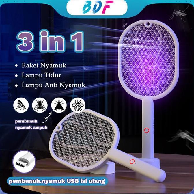 Raket nyamuk 3 in 1 Mosquito killer HRDWP01WT putih Baterai Listrik Kabel SRA