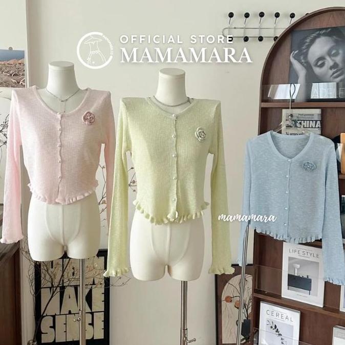 MAMAMARA - Cardigan Outer Rajut Tipis Bunga Mawar Luaran Santai Adem Knitwear Simple Daily Panjang W