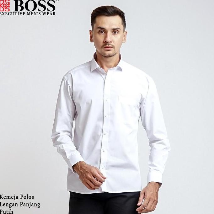 BOSS Kemeja Polos Pria Lengan Panjang Slim Fit Putih HM