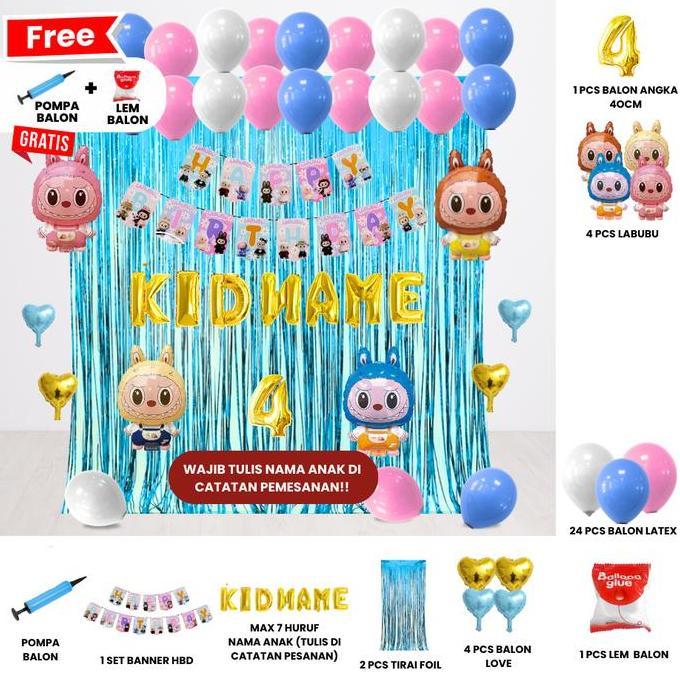Labubu Set Dekor Ulang Tahun Anak/ Dekorasi Ultah Anak