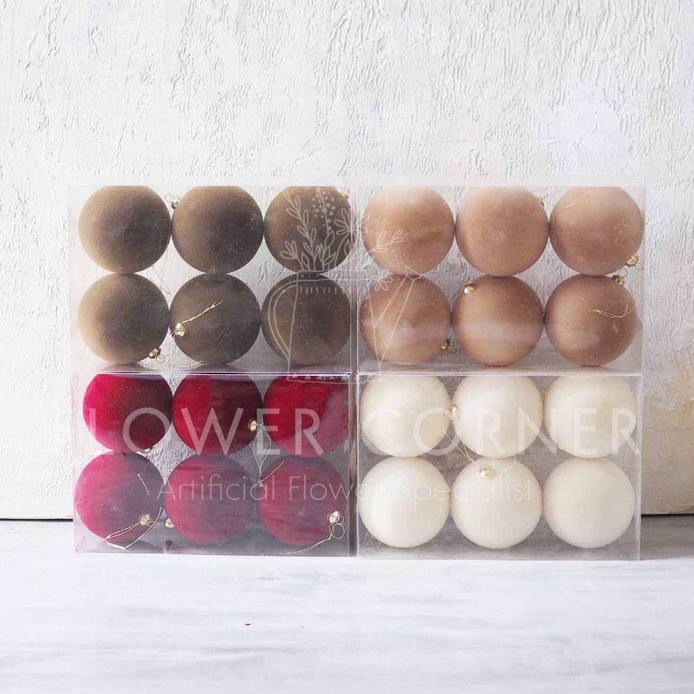 Promo Natal Dekorasi Natal Ornamen Bola Velvet Rustic Premium Set 6 Pcs - 10 CM (AN25113, AN25124, A