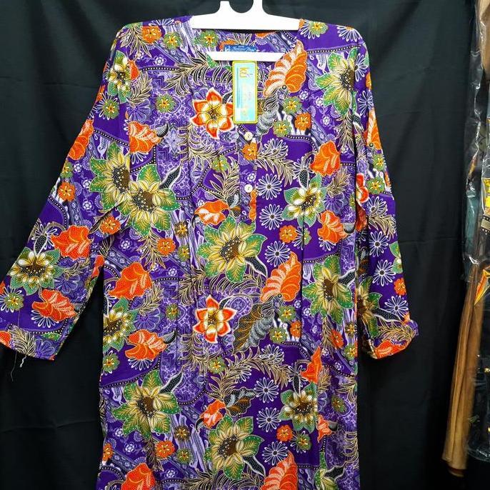 Daster batik Muslim Kencana ungu tangan panjang label biru Asli murah