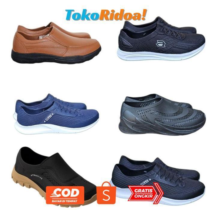 Sale Sepatu slip on pria karet sepatu kerja karet anti air sepatu pria anti slip Premium
