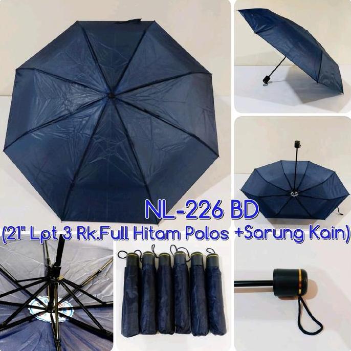 Kiranaabadi Payung Lipat 3 Polos Nagoya nl226 rangka hitam cocok untuk sablon murah