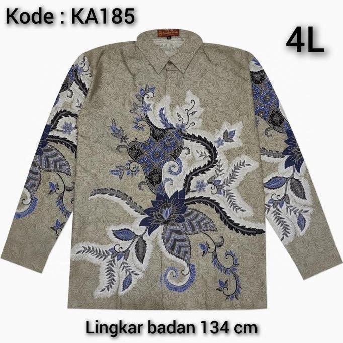 kemeja batik pria JUMBO 4L lengan panjang katun hem batik big size murah