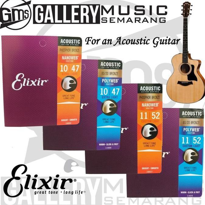 Senar Gitar Elixir untuk Gitar Akustik dan Gitar Akustik Elektrik Senar Elixir (TT) EIG