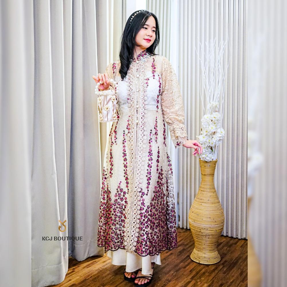KCJ - Dress Outer ALIYA Tile Bordir Kombinasi Brukat dan Payet