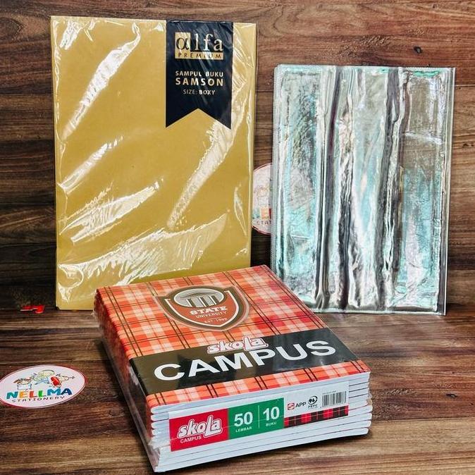 Paket Buku Tulis SMP SMA CAMPUS isi 50 Lembar 10 Buku Plus SAMPUL KERTAS COKLAT DAN SAMPUL PLASTIK B