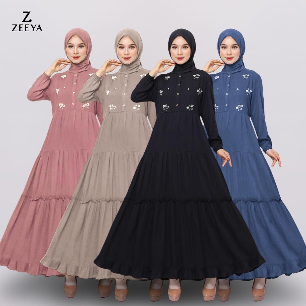 Zeeya Collection Nalla Gamis Dress Umroh Payet Rayon Twill Busui Friendly Size M L XL