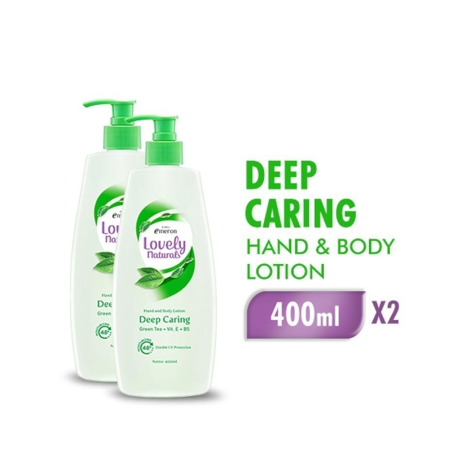 Emeron Lovely Naturals Hand & Body Lotion Deep Caring Green Tea 400 ml x2 - Gambar 2