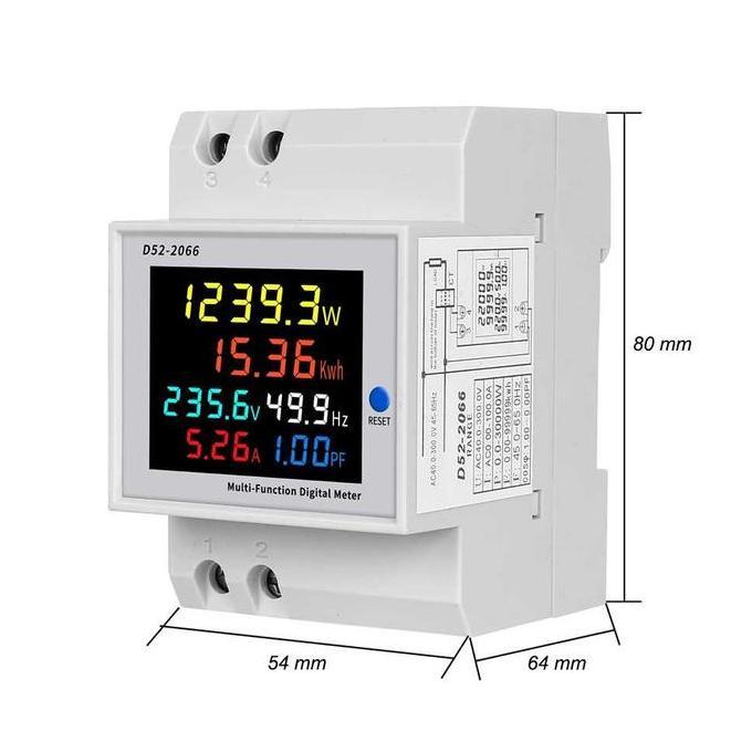 Din Rail Meteran Listrik Ac 330V 100A Multi Meter Volt Ampere Kwh