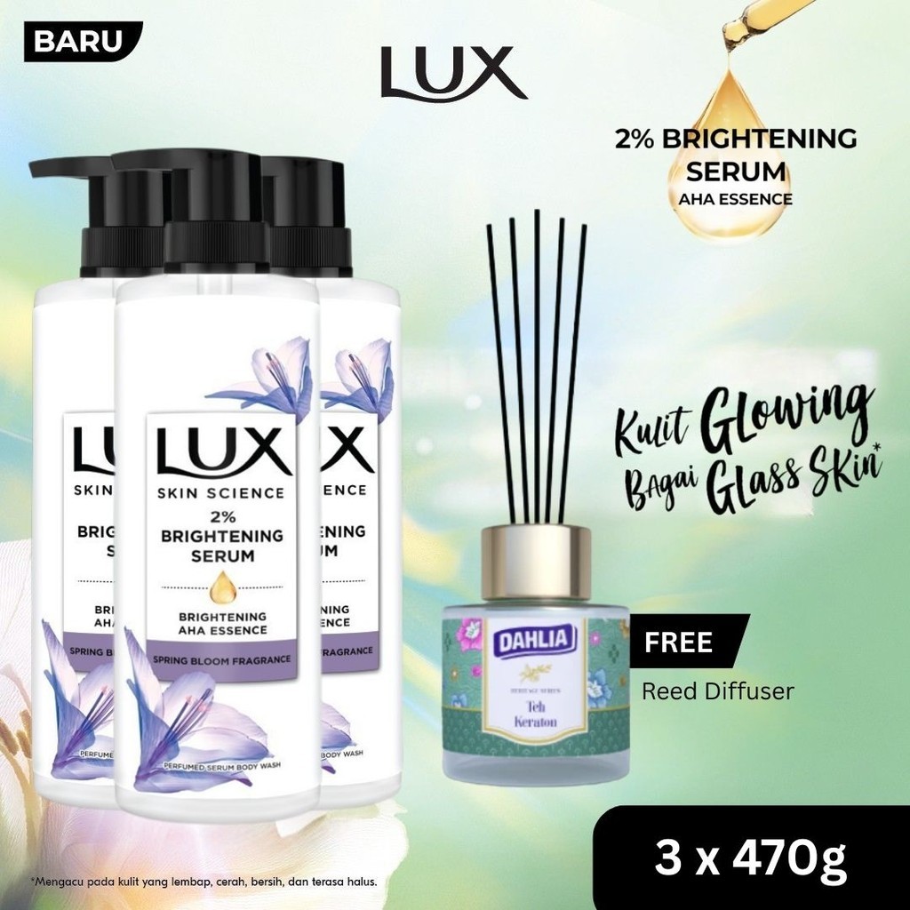 Buy 3 LUX Skin Science Spring Bloom Body Wash Pump 470G GET Dahlia Reed Diffuser