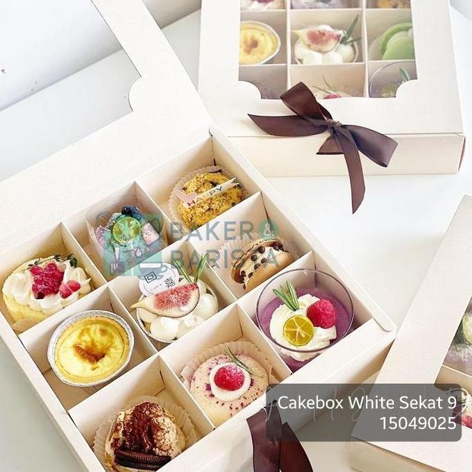 cakebox white sekat 6 / 9 box mini cake dessert premium mika kotak kue