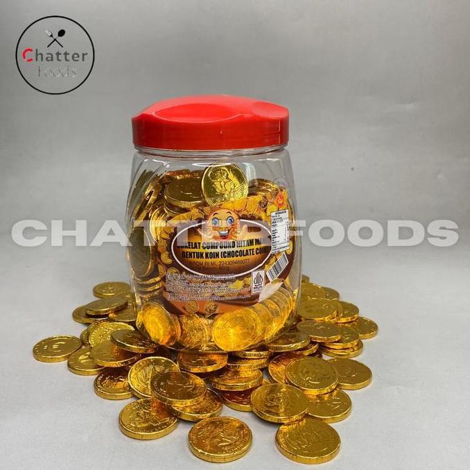 Ready Coklat Koin Emas Kecil Isi 180/ Coklat Koin Euro Kemasan Toples/ Coklat Bentuk Koin Emas 500Gr