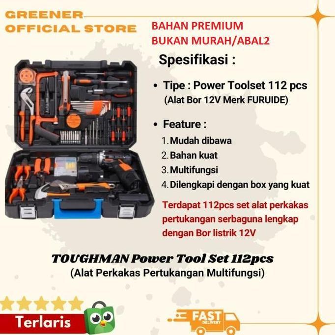 Promo Toughman Power Tool Set 112 Pcs - Alat Bor 12V Tool Kit Multifungsi Cod
