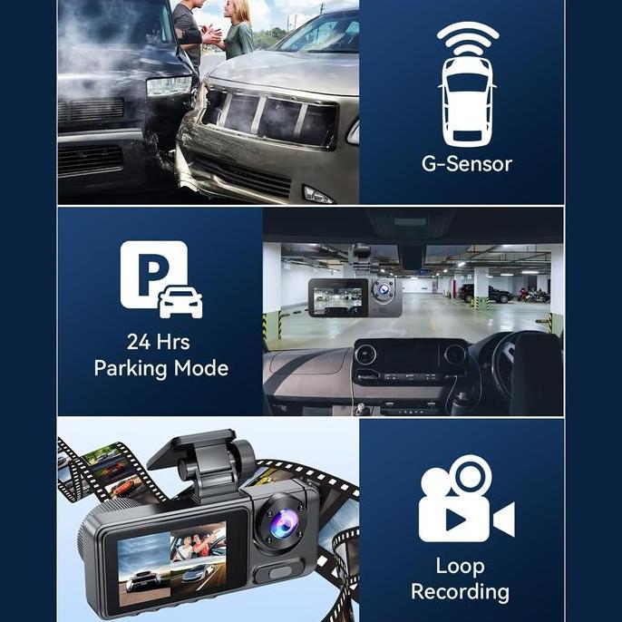 Topafeb - X5 Dashcam Mobil 3 Saluran 1080P Depan Dalam Belakang Triple Camera Night Vision Hdr 32Gb