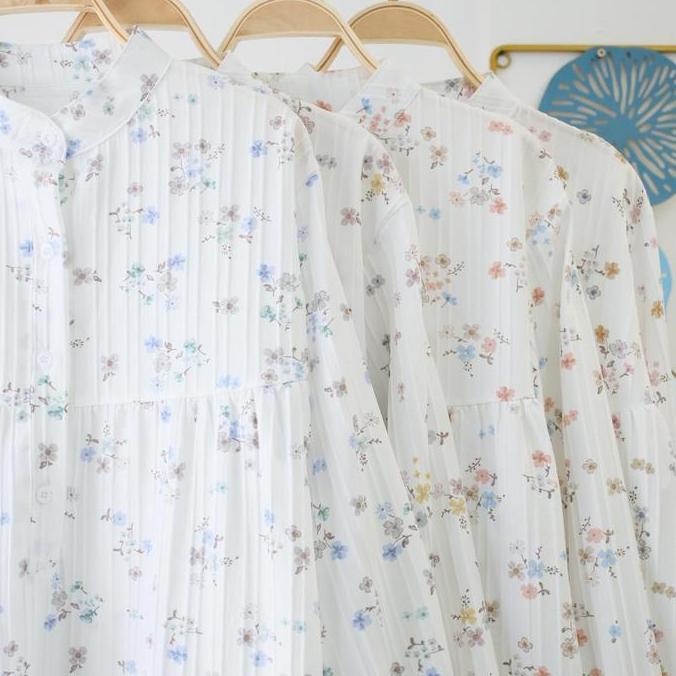 Kemeja Wanita Semi Tunik  / Top Atasan Blouse Panjang Motif Bunga / Semi Tunik Motif Bunga Lengan Pa