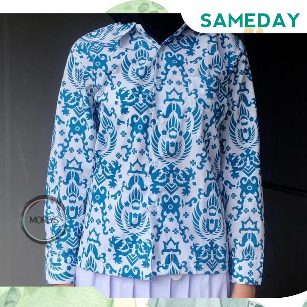 Seragam Batik Garuda Panjang Biru Grab