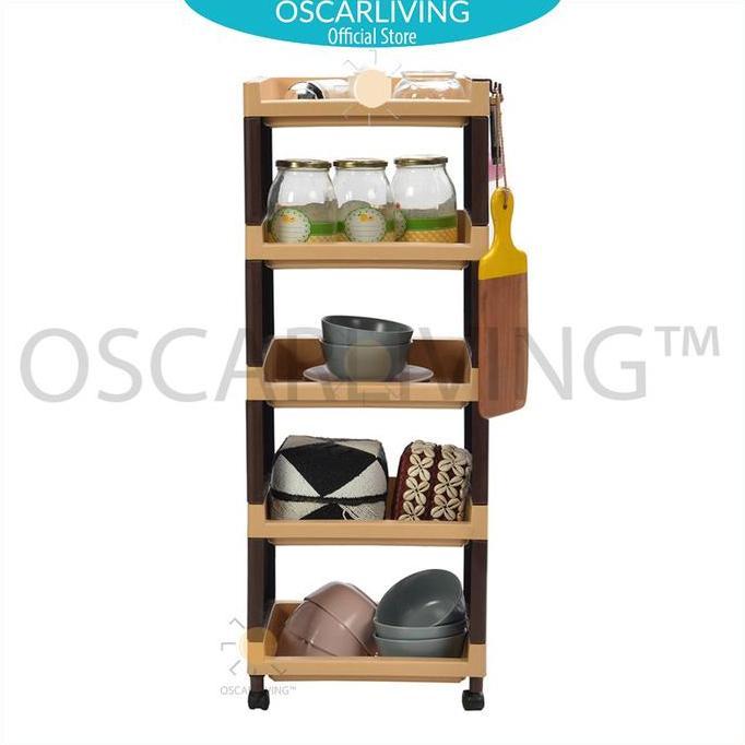 PROMO - Tabitha RSTK Rak 5 Susun Plastik Serbaguna Dengan Roda-COKLAT