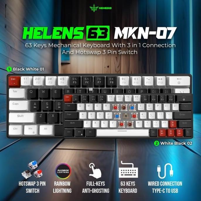 Keyboard Mechanical 63 Keys Removable HELENS63 HELENS 63 MKN-07 MKN 07 MKN07 NYK NEMESIS