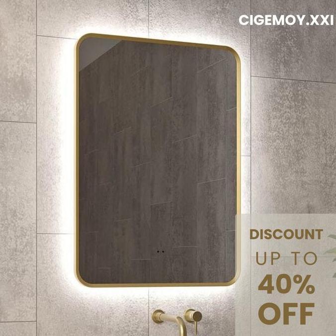 TERLARIS - Cermin Dinding Gantung Aesthetic LED Frame Gold Persegi/ Cermin Kotak